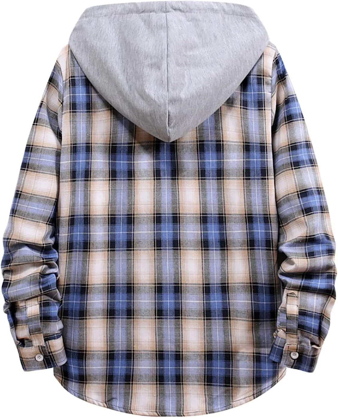 Aymnlox Hoodies for Men Fashion Long Sleeve Plaid Button Shirts Jacket With Hood Casual Stylish Drawstring Sweatshirts 2024