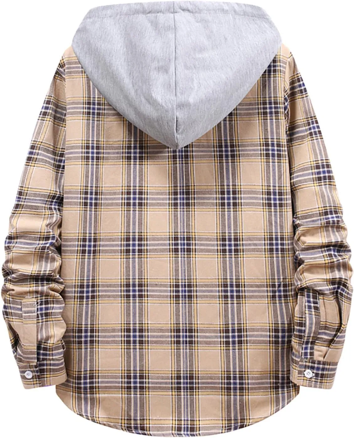 Aymnlox Hoodies for Men Fashion Long Sleeve Plaid Button Shirts Jacket With Hood Casual Stylish Drawstring Sweatshirts 2024