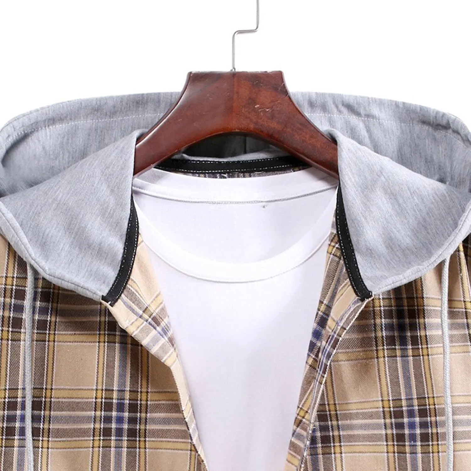 Aymnlox Hoodies for Men Fashion Long Sleeve Plaid Button Shirts Jacket With Hood Casual Stylish Drawstring Sweatshirts 2024