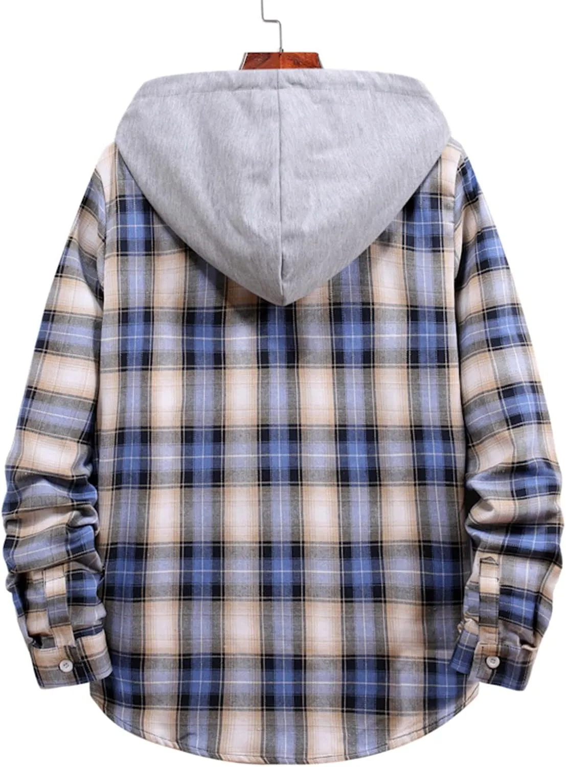 Aymnlox Hoodies for Men Fashion Long Sleeve Plaid Button Shirts Jacket With Hood Casual Stylish Drawstring Sweatshirts 2024