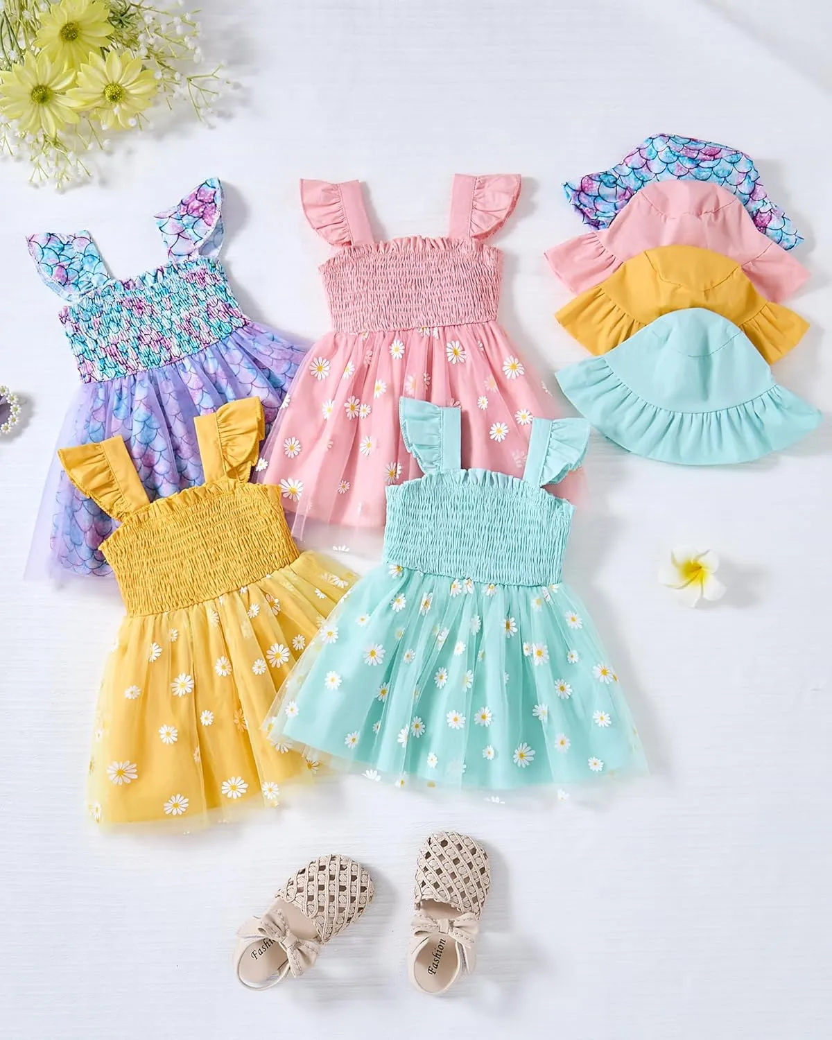 Baby Girl Clothes Toddler Girls Tulle Dress Infant Ruffle Halter Smocked Dresses Casual Sundress Summer Girls Outfit
