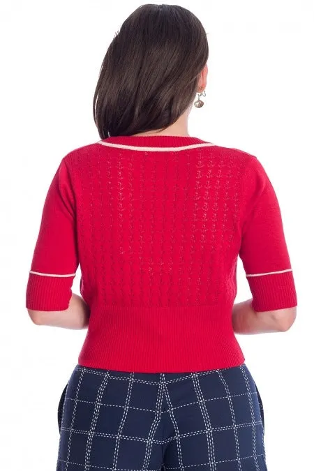 Banned Retro Nautical Red Boat Club Kitty Cardigan