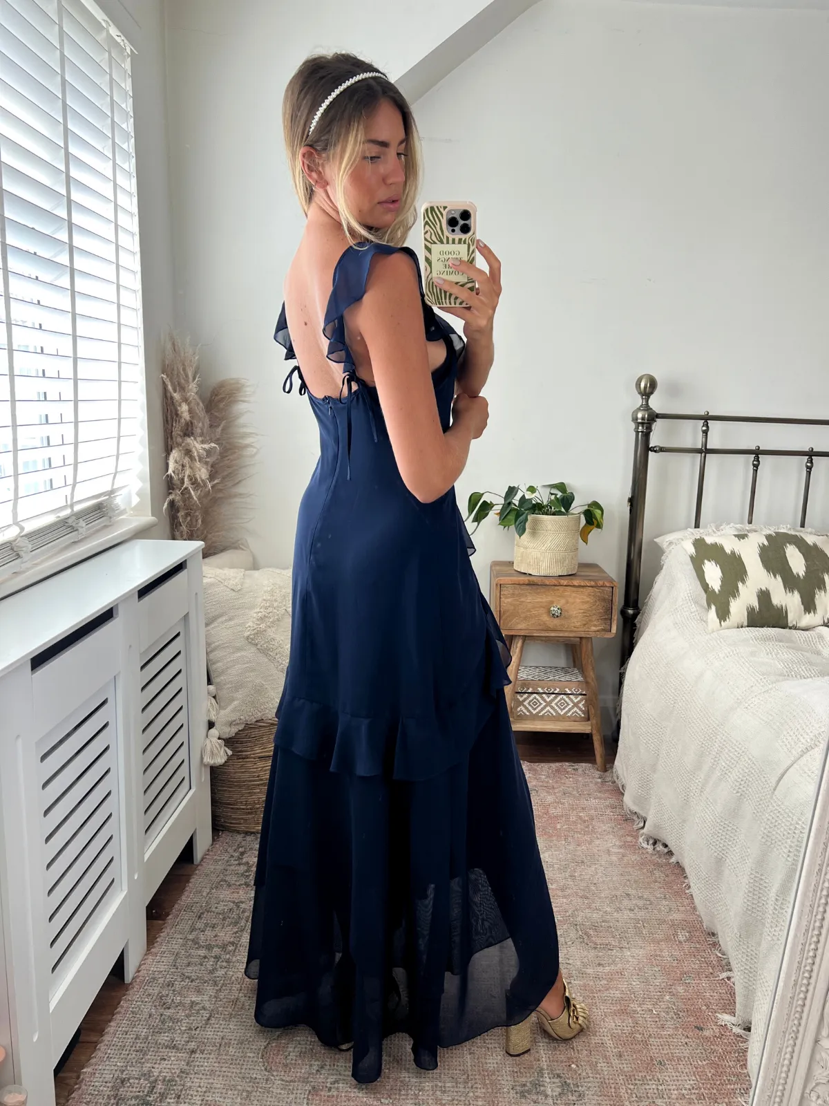 Bella Ruffle Detail Maxi Dress / Navy