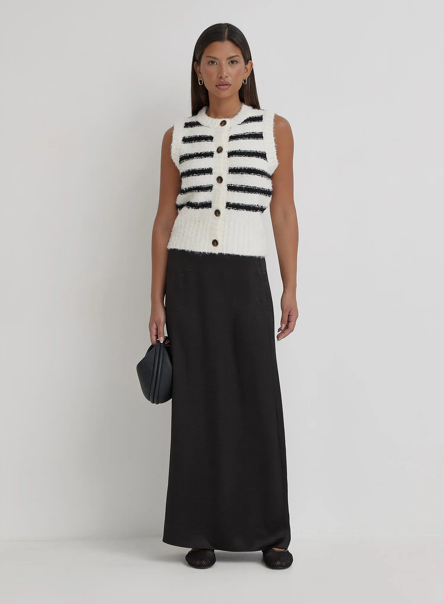Black And Cream Stripe Knitted Waistcoat- Daphie