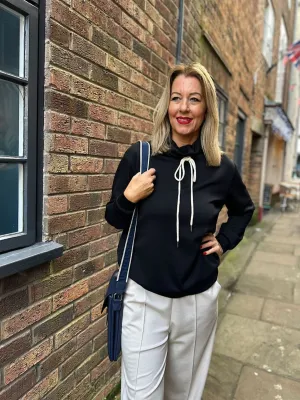 Black Drawstring High Neck Sweatshirt Esme