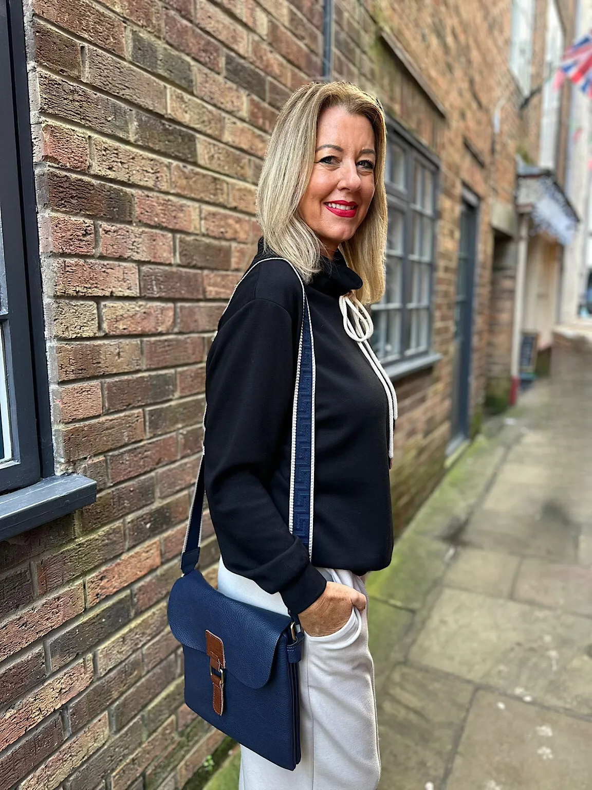 Black Drawstring High Neck Sweatshirt Esme