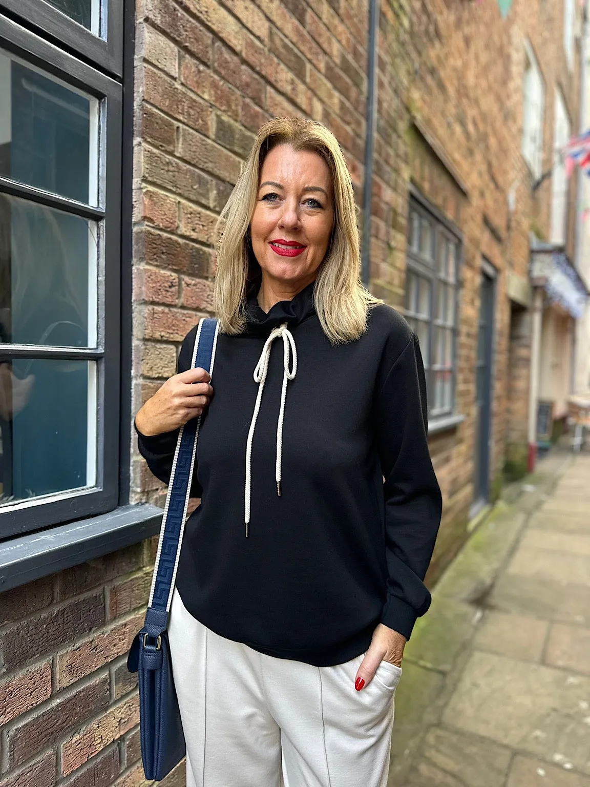 Black Drawstring High Neck Sweatshirt Esme