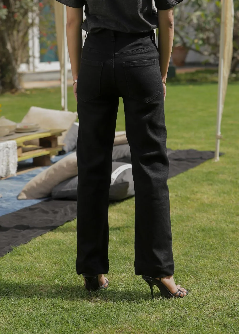 Black Wide Leg Button Jeans