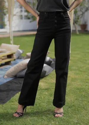 Black Wide Leg Button Jeans