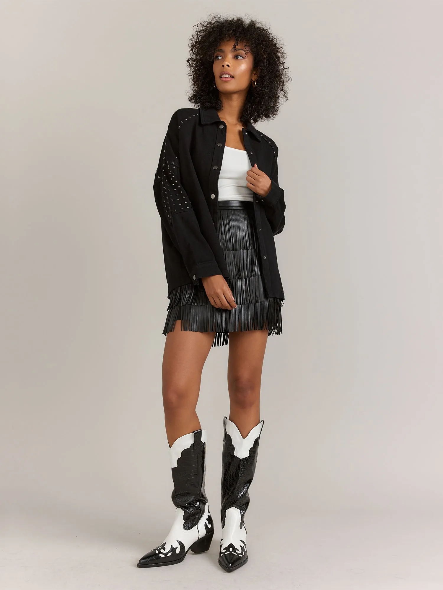 Blue B Long Sleeve Studded Denim Shacket - Brands We Love