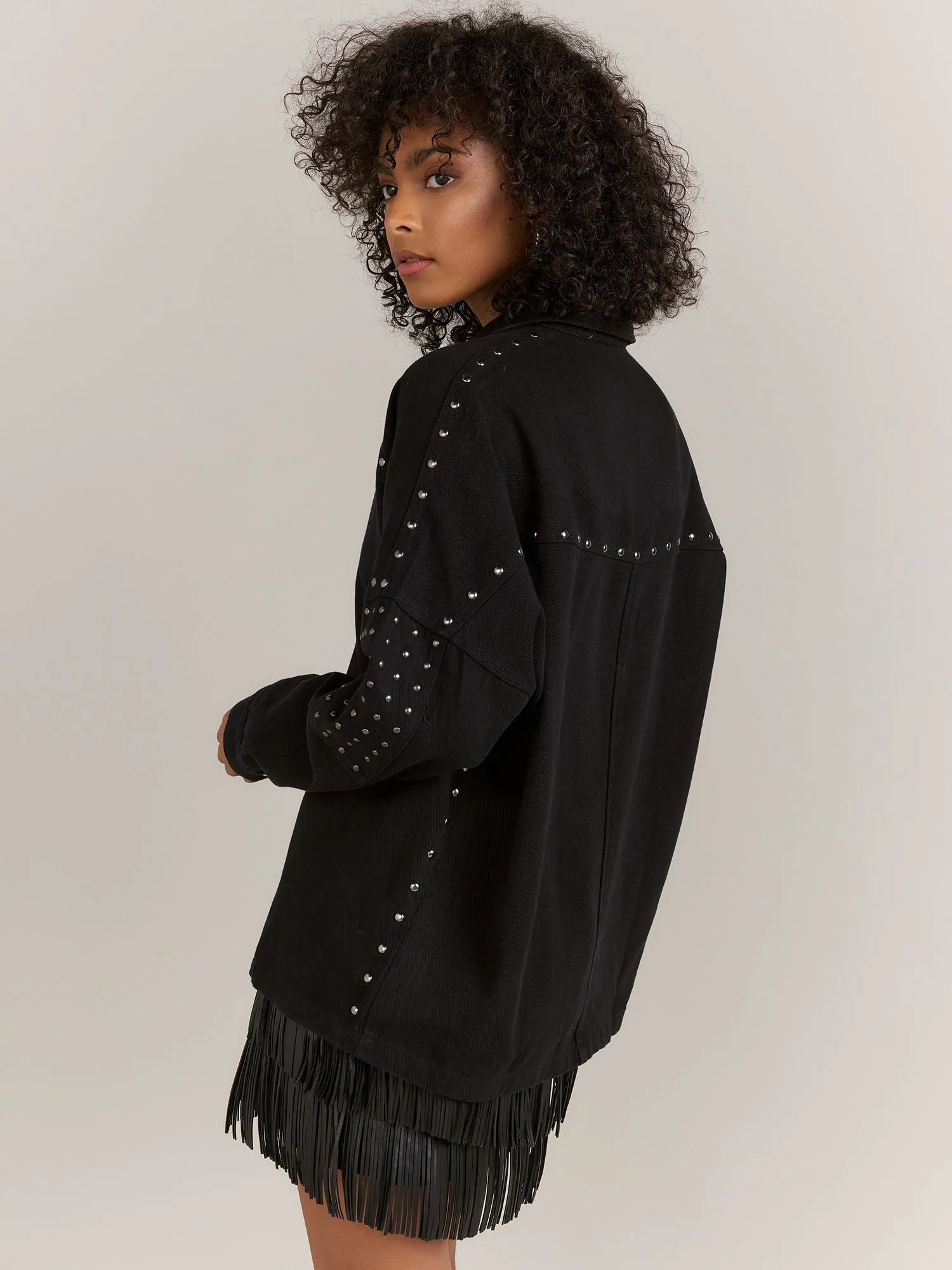 Blue B Long Sleeve Studded Denim Shacket - Brands We Love