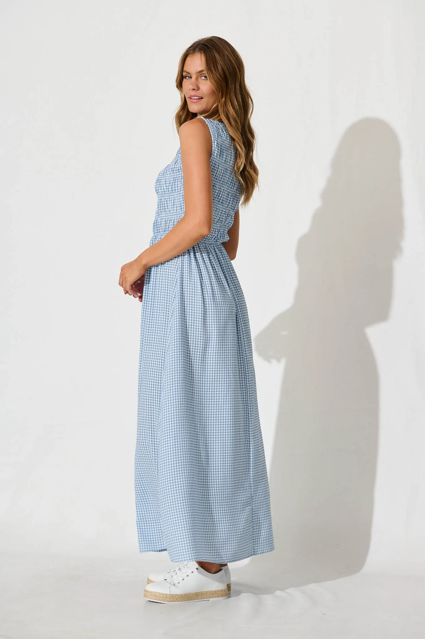 Blue Gingham Maxi Dress