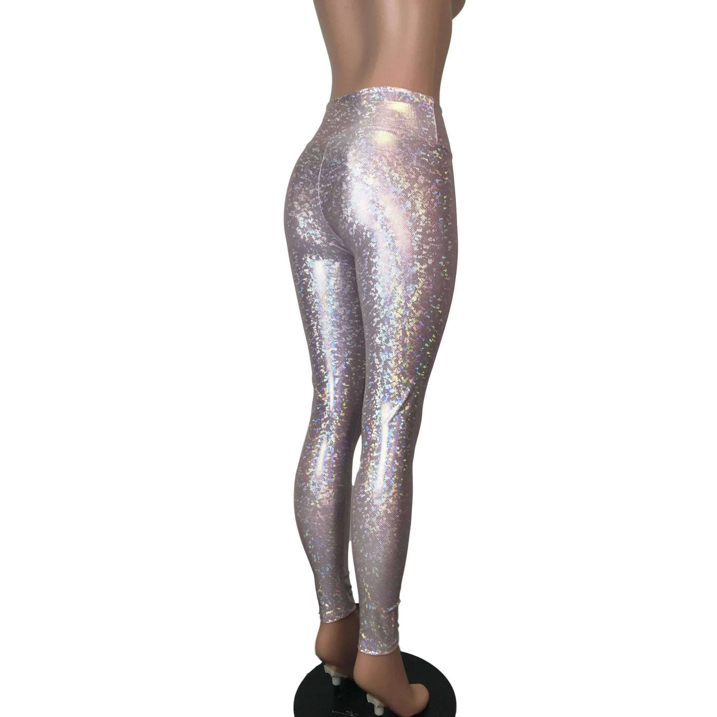 Blush Pink Shattered Glass Holographic Leggings Pants