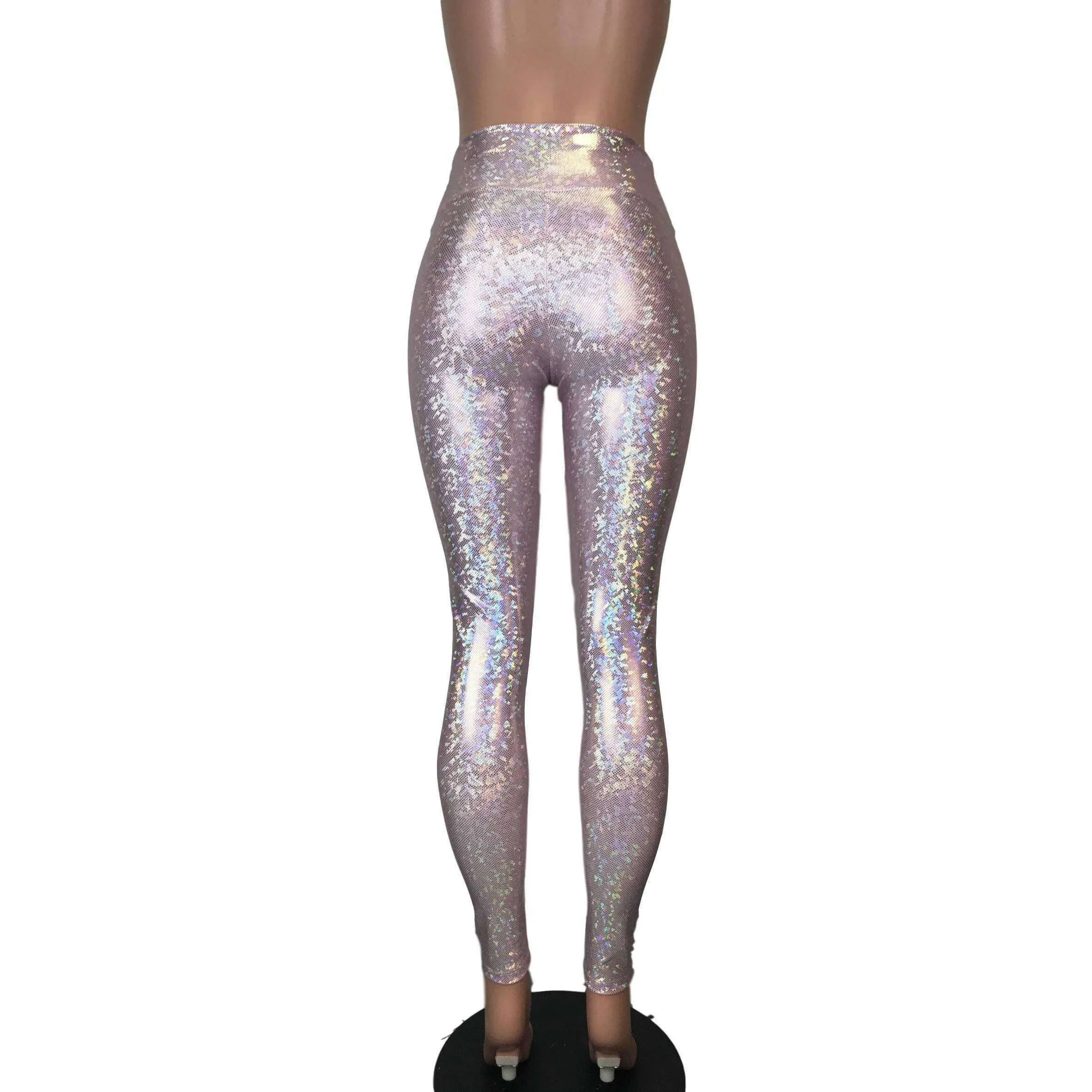 Blush Pink Shattered Glass Holographic Leggings Pants