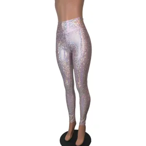Blush Pink Shattered Glass Holographic Leggings Pants
