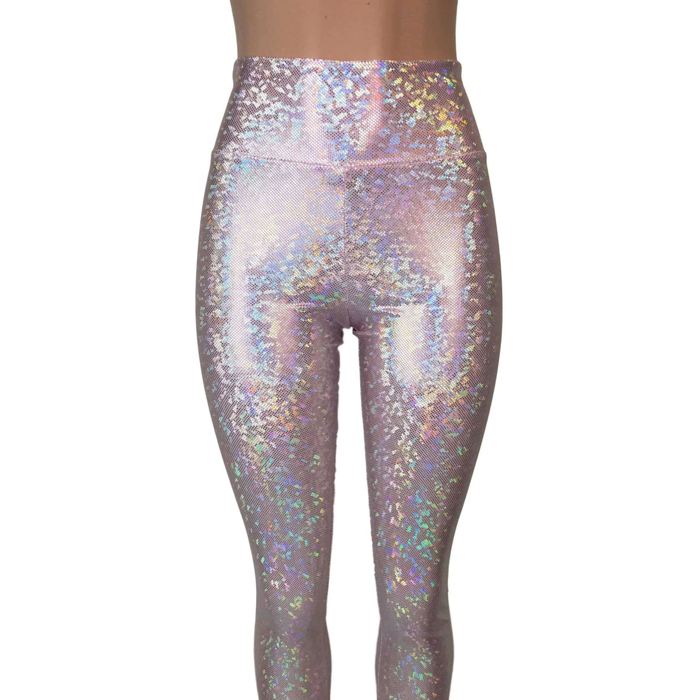 Blush Pink Shattered Glass Holographic Leggings Pants