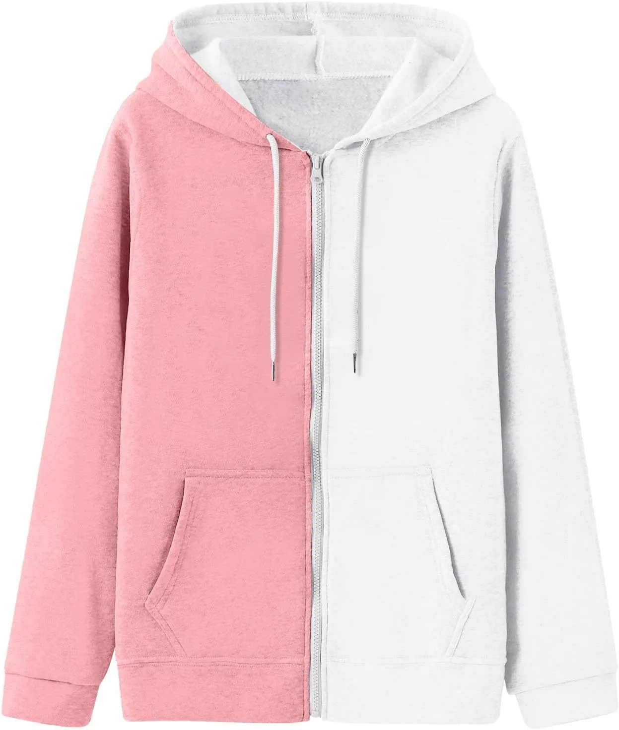 BTDECLAR 2023 Fashion Color Block Hoodie for Women Casual Long Sleeve Oversized Sweatshirts Pocket Zip Up Hoodies Jacket Tops