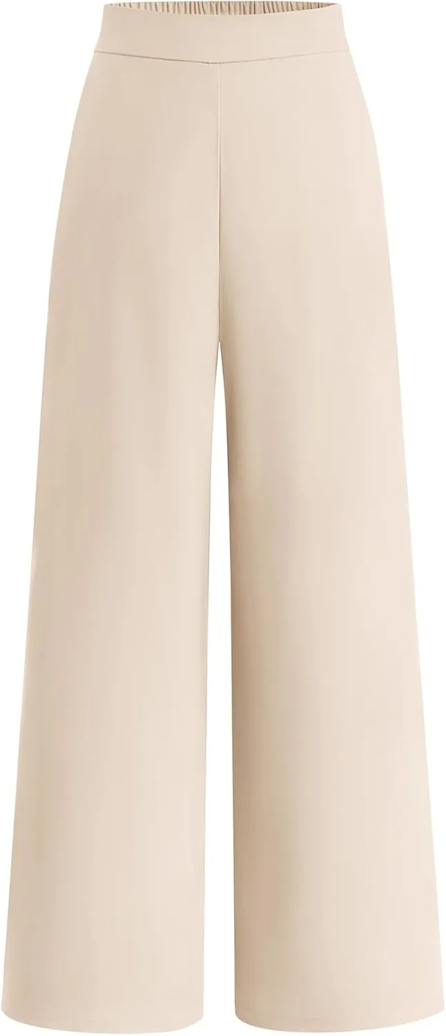 BTFBM Womens Wide Leg Pants Dressy Casual Elastic High Waisted Palazzo Business Lounge Trousers with Pockets