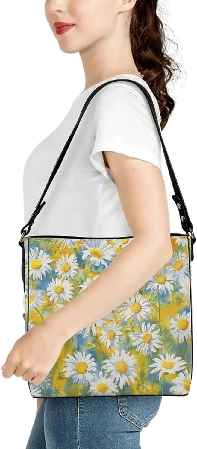 Bucket Bag Purse PU Leather Bag for Women, Watercolor Forest Tree Print Ladies Hobo Shoulder Handbag, Magnetic Snap