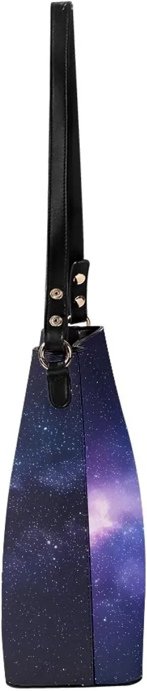 Bucket Bag Purse PU Leather Bag for Women, Watercolor Forest Tree Print Ladies Hobo Shoulder Handbag, Magnetic Snap