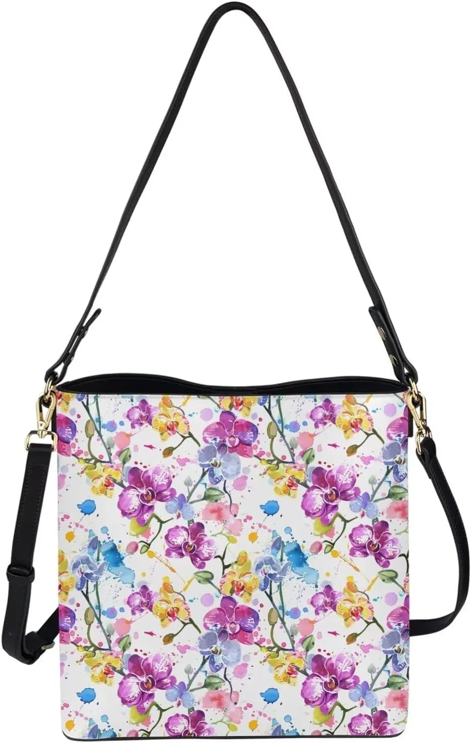 Bucket Bag Purse PU Leather Bag for Women, Watercolor Forest Tree Print Ladies Hobo Shoulder Handbag, Magnetic Snap