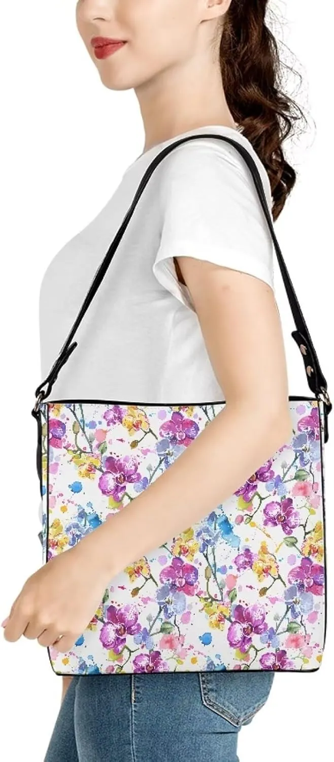 Bucket Bag Purse PU Leather Bag for Women, Watercolor Forest Tree Print Ladies Hobo Shoulder Handbag, Magnetic Snap