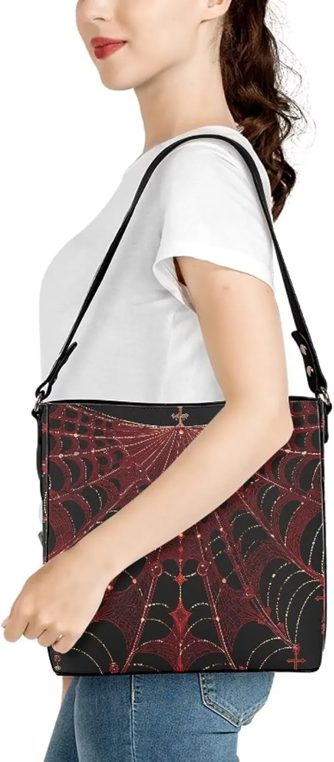 Bucket Bag Purse PU Leather Bag for Women, Watercolor Forest Tree Print Ladies Hobo Shoulder Handbag, Magnetic Snap