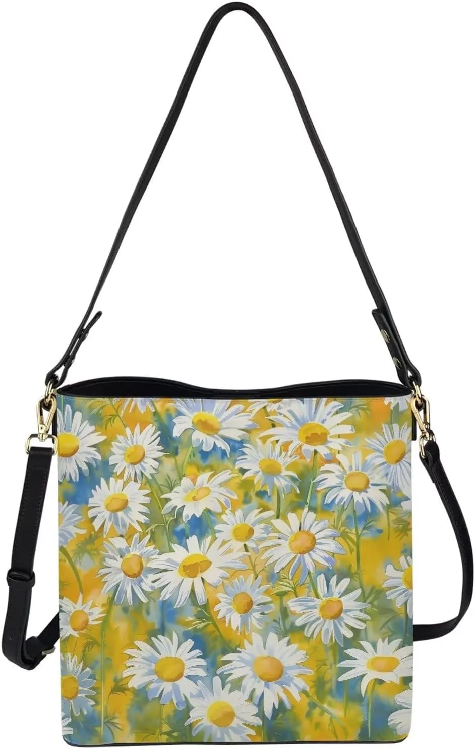 Bucket Bag Purse PU Leather Bag for Women, Watercolor Forest Tree Print Ladies Hobo Shoulder Handbag, Magnetic Snap