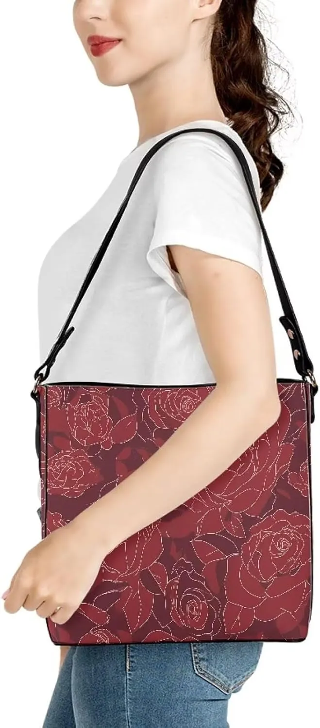 Bucket Bag Purse PU Leather Bag for Women, Watercolor Forest Tree Print Ladies Hobo Shoulder Handbag, Magnetic Snap