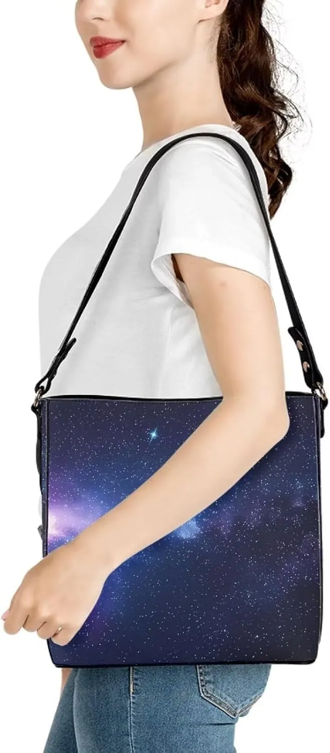 Bucket Bag Purse PU Leather Bag for Women, Watercolor Forest Tree Print Ladies Hobo Shoulder Handbag, Magnetic Snap