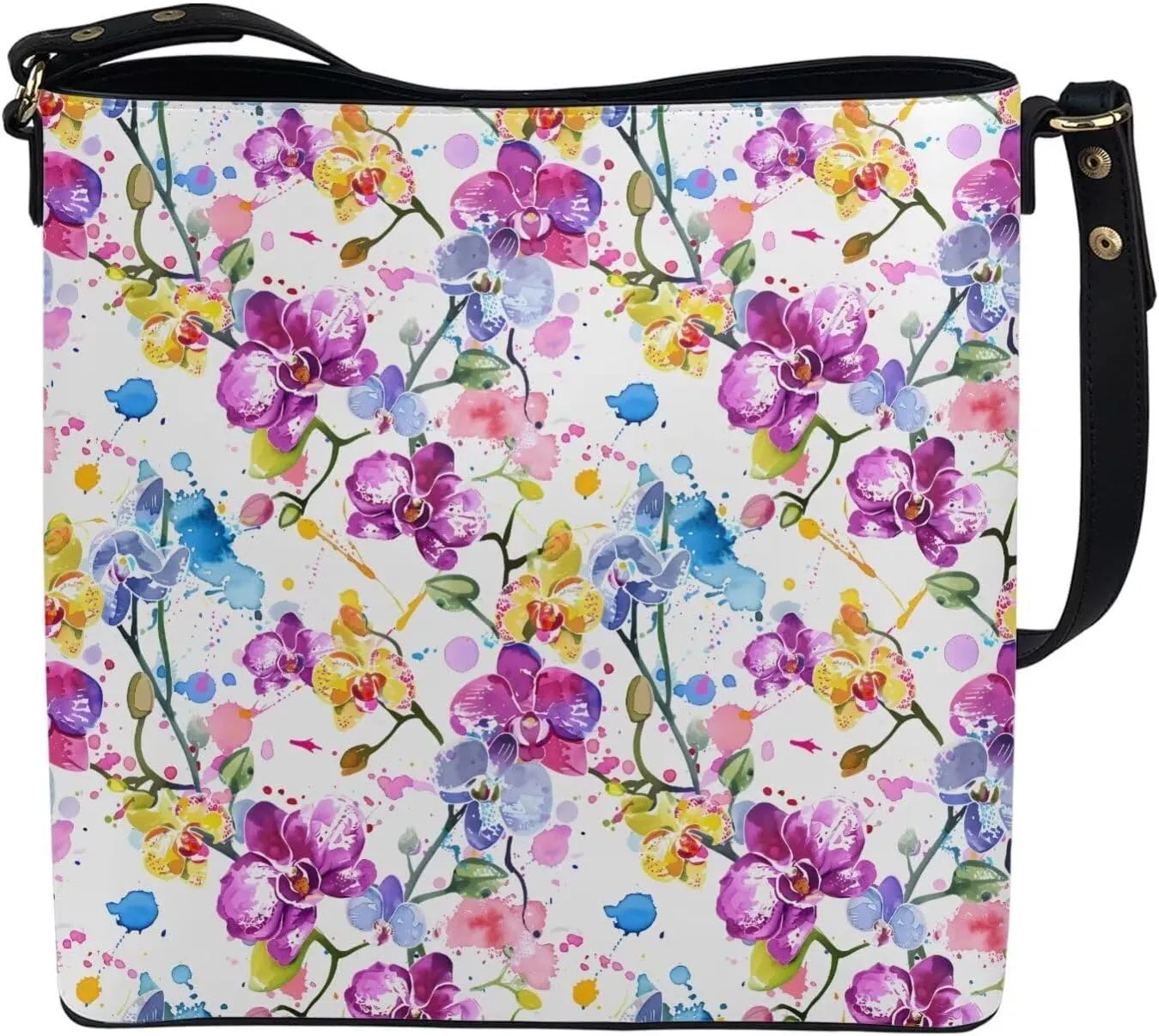 Bucket Bag Purse PU Leather Bag for Women, Watercolor Forest Tree Print Ladies Hobo Shoulder Handbag, Magnetic Snap
