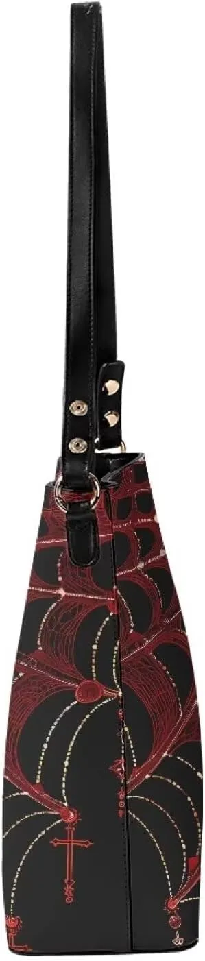Bucket Bag Purse PU Leather Bag for Women, Watercolor Forest Tree Print Ladies Hobo Shoulder Handbag, Magnetic Snap