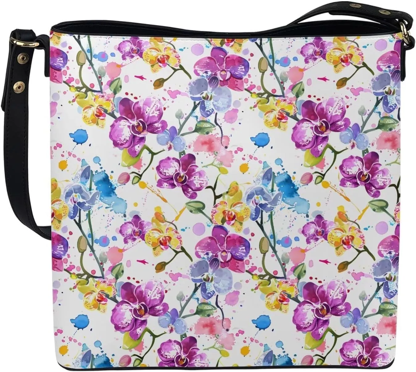 Bucket Bag Purse PU Leather Bag for Women, Watercolor Forest Tree Print Ladies Hobo Shoulder Handbag, Magnetic Snap