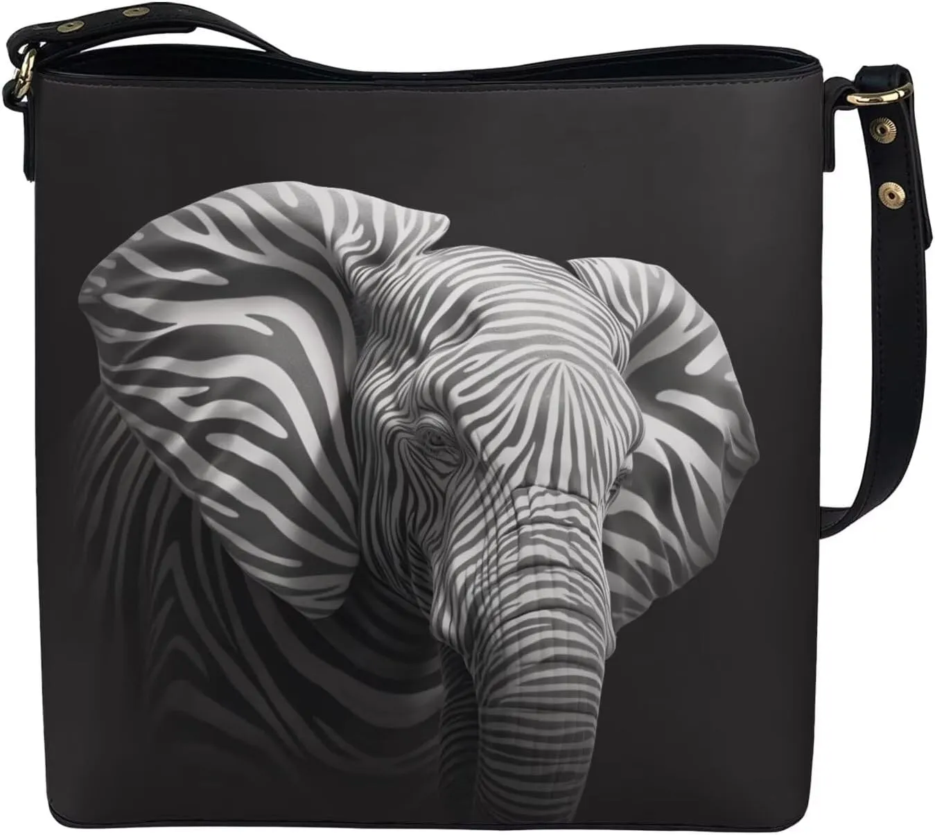 Bucket Bag Vegan Leather Shoulder Purses for Women, Fox Print Tote Shoulder Bags Zipper Crossbody Bag
