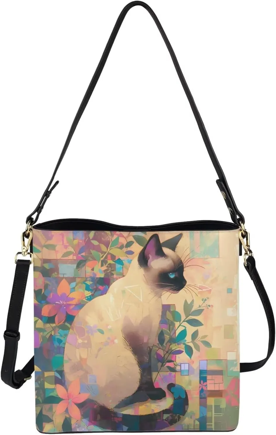 Bucket Bag Vegan Leather Shoulder Purses for Women, Fox Print Tote Shoulder Bags Zipper Crossbody Bag