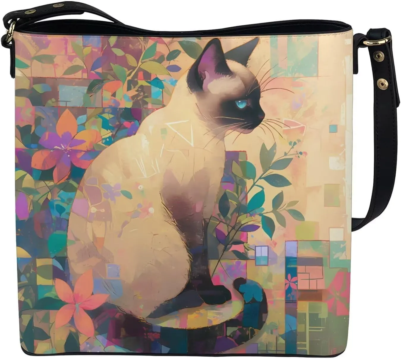 Bucket Bag Vegan Leather Shoulder Purses for Women, Fox Print Tote Shoulder Bags Zipper Crossbody Bag