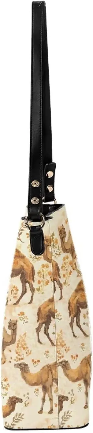 Bucket Bag Vegan Leather Shoulder Purses for Women, Fox Print Tote Shoulder Bags Zipper Crossbody Bag