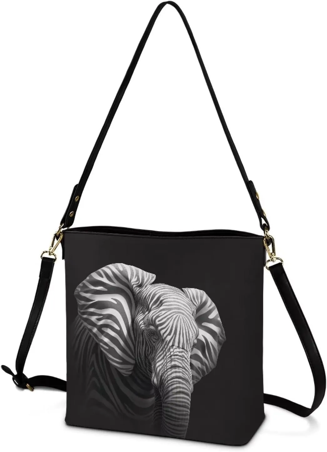 Bucket Bag Vegan Leather Shoulder Purses for Women, Fox Print Tote Shoulder Bags Zipper Crossbody Bag