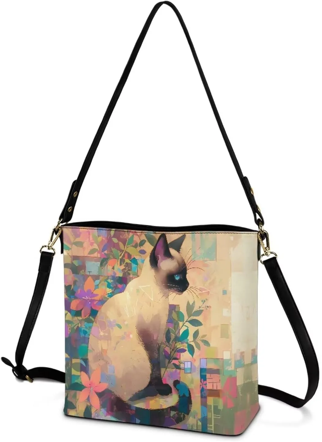 Bucket Bag Vegan Leather Shoulder Purses for Women, Fox Print Tote Shoulder Bags Zipper Crossbody Bag