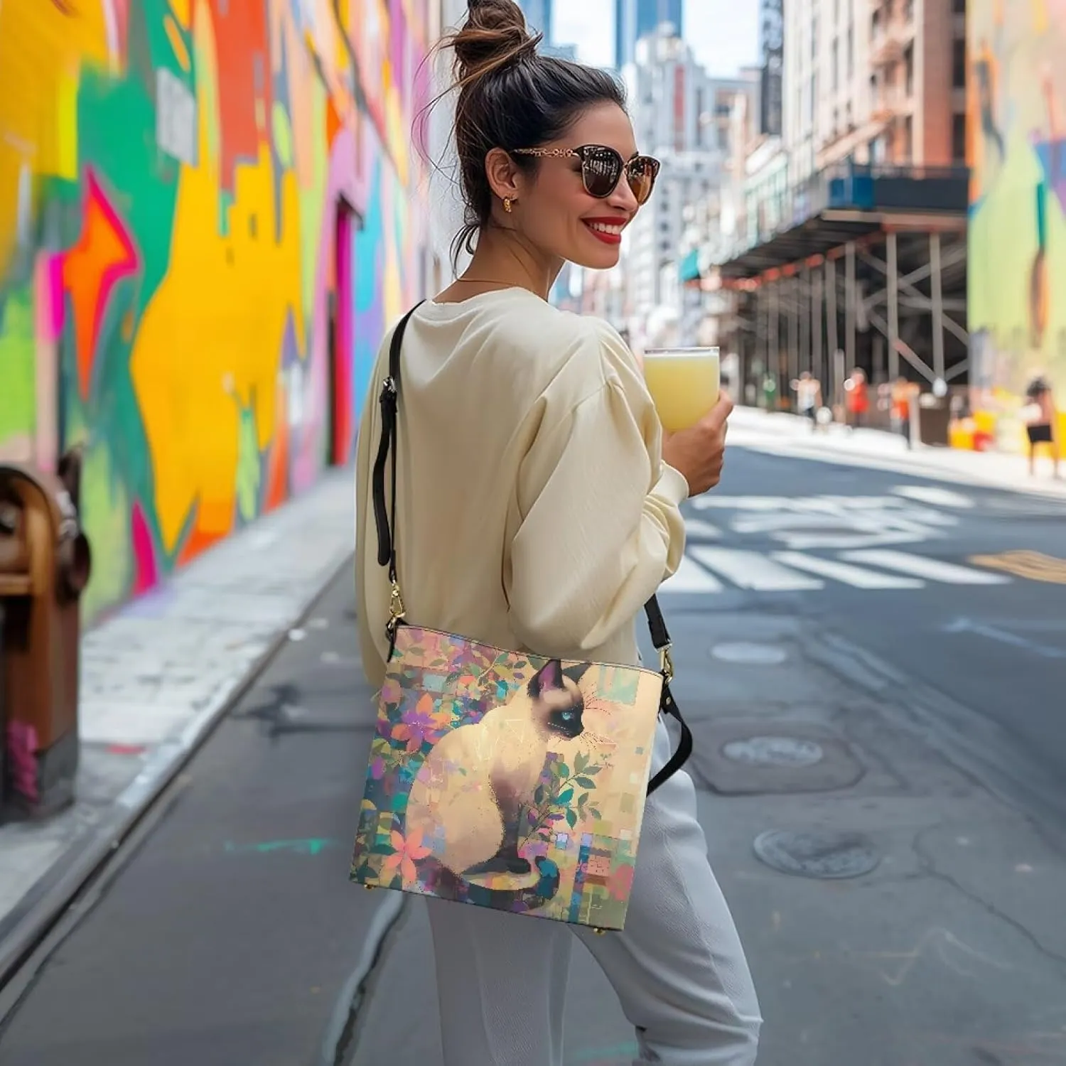 Bucket Bag Vegan Leather Shoulder Purses for Women, Fox Print Tote Shoulder Bags Zipper Crossbody Bag