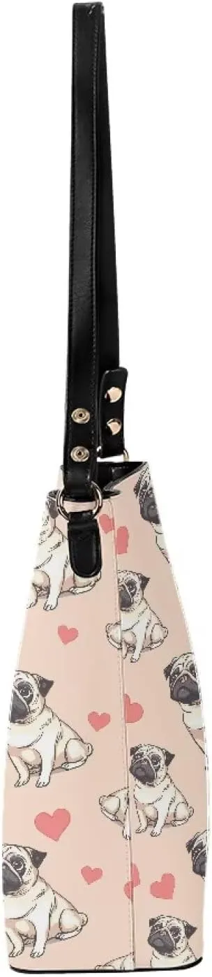 Bucket Bag Vegan Leather Shoulder Purses for Women, Fox Print Tote Shoulder Bags Zipper Crossbody Bag