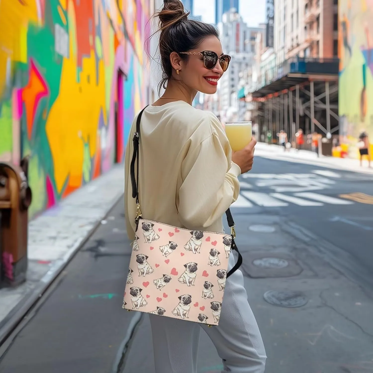 Bucket Bag Vegan Leather Shoulder Purses for Women, Fox Print Tote Shoulder Bags Zipper Crossbody Bag