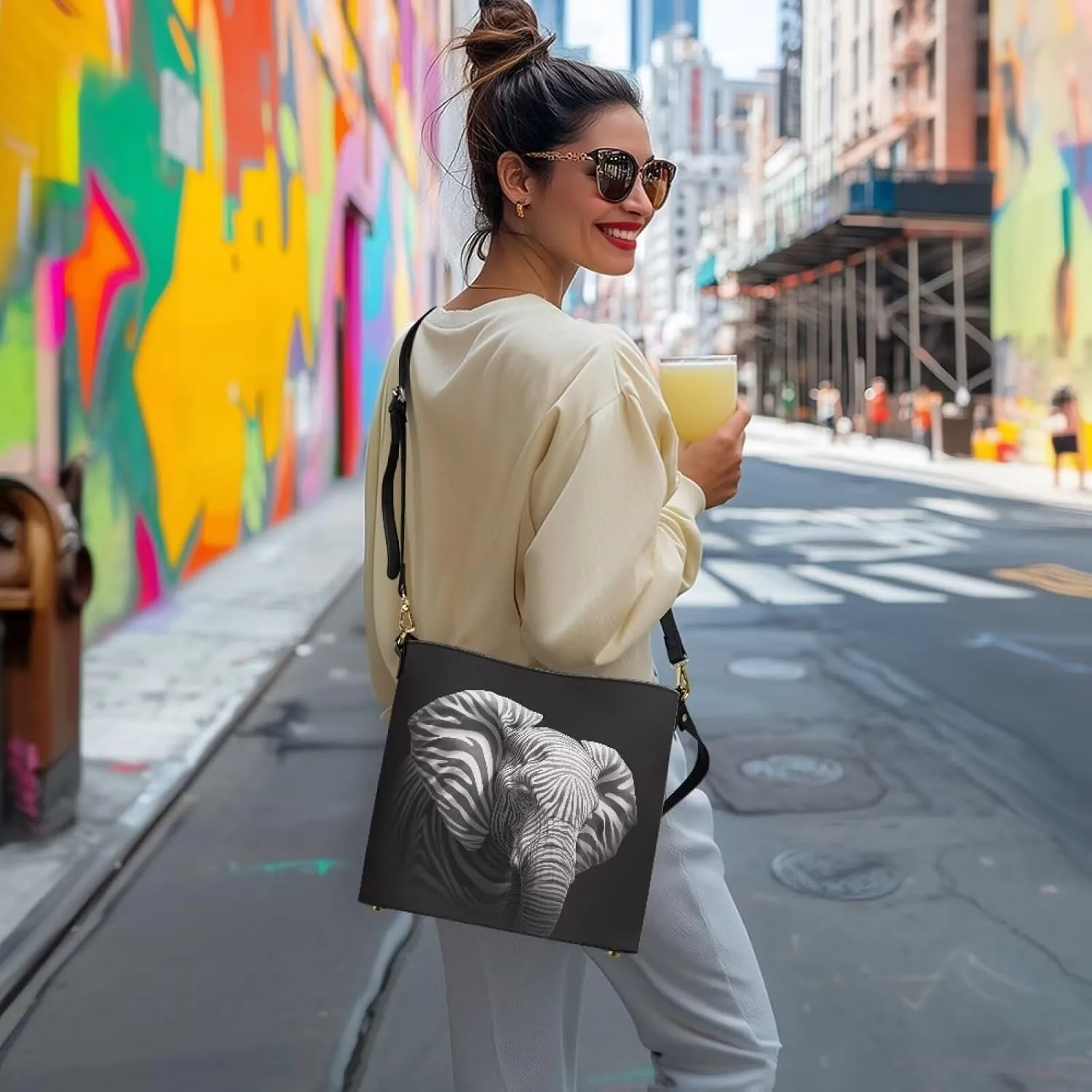 Bucket Bag Vegan Leather Shoulder Purses for Women, Fox Print Tote Shoulder Bags Zipper Crossbody Bag