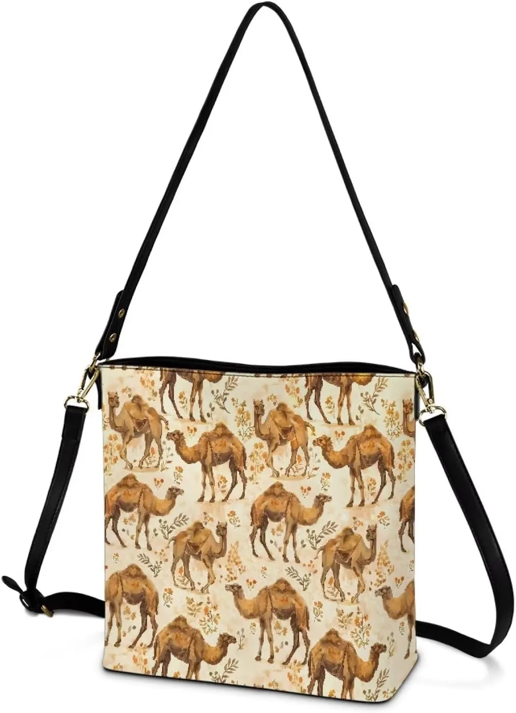 Bucket Bag Vegan Leather Shoulder Purses for Women, Fox Print Tote Shoulder Bags Zipper Crossbody Bag