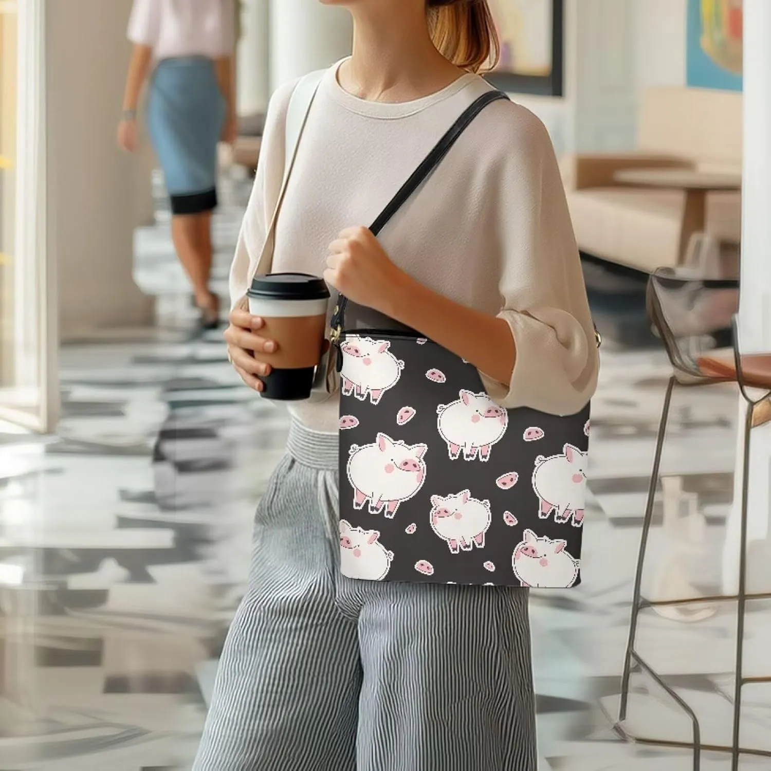 Bucket Bags Purses for Women with Adjustable Strap, Black Cat Print PU Leather Tote Handbags Top Handle Satchel