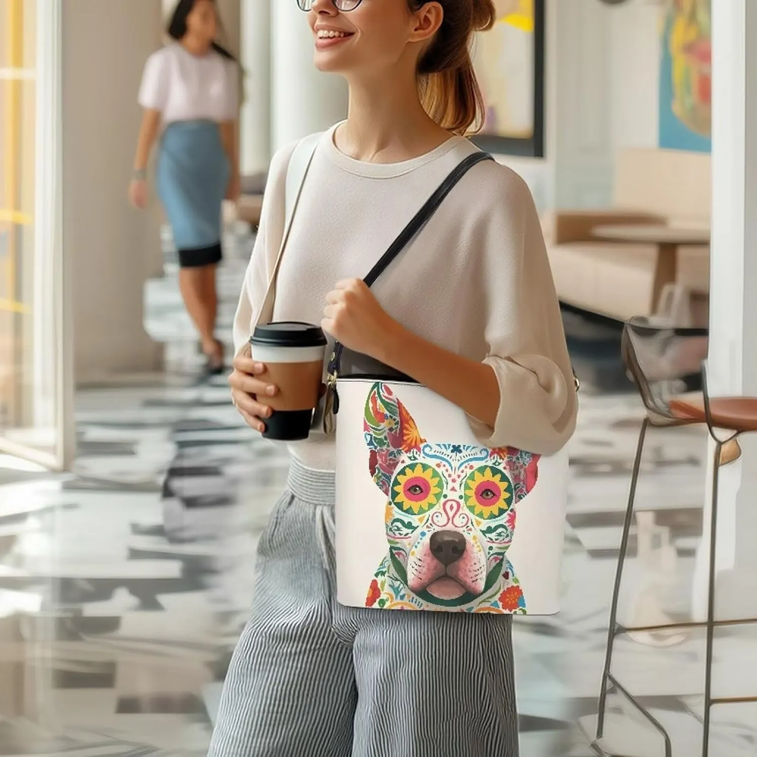 Bucket Bags Purses for Women with Adjustable Strap, Black Cat Print PU Leather Tote Handbags Top Handle Satchel