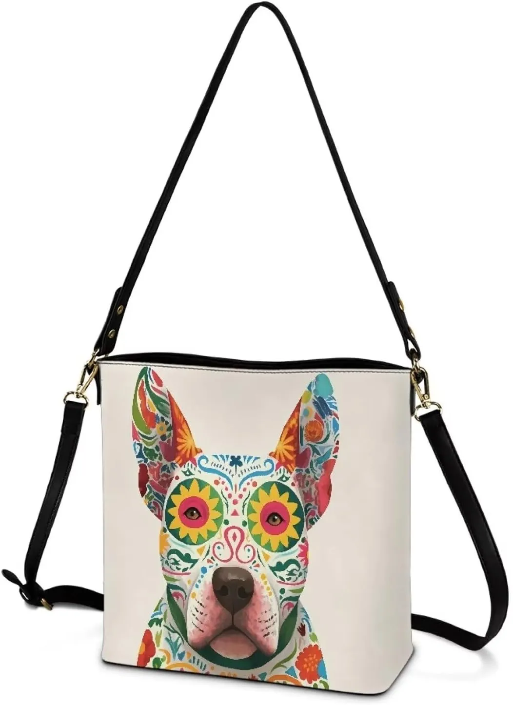 Bucket Bags Purses for Women with Adjustable Strap, Black Cat Print PU Leather Tote Handbags Top Handle Satchel