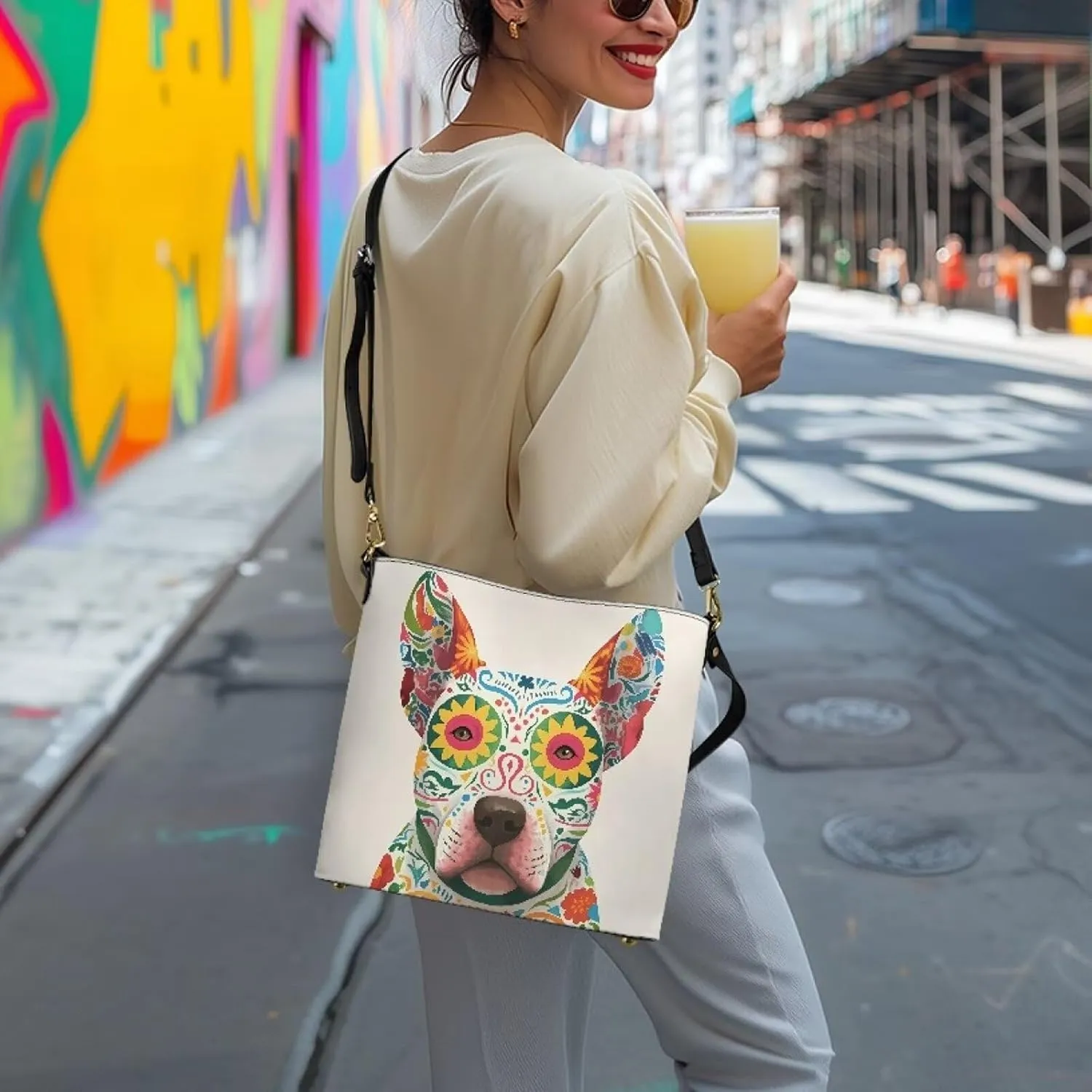 Bucket Bags Purses for Women with Adjustable Strap, Black Cat Print PU Leather Tote Handbags Top Handle Satchel