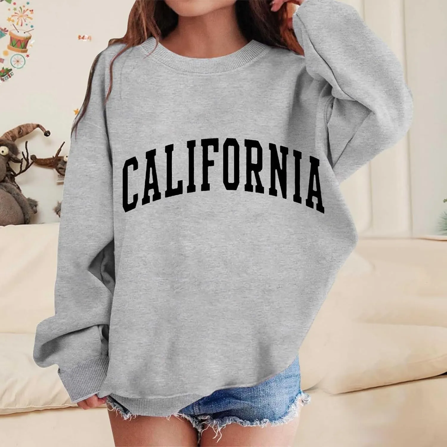 California Hoodies for Girls Graphic Letter Print Pullovers Tops Long Sleeve Casual Soft Pullover Tops for 3-12 Years