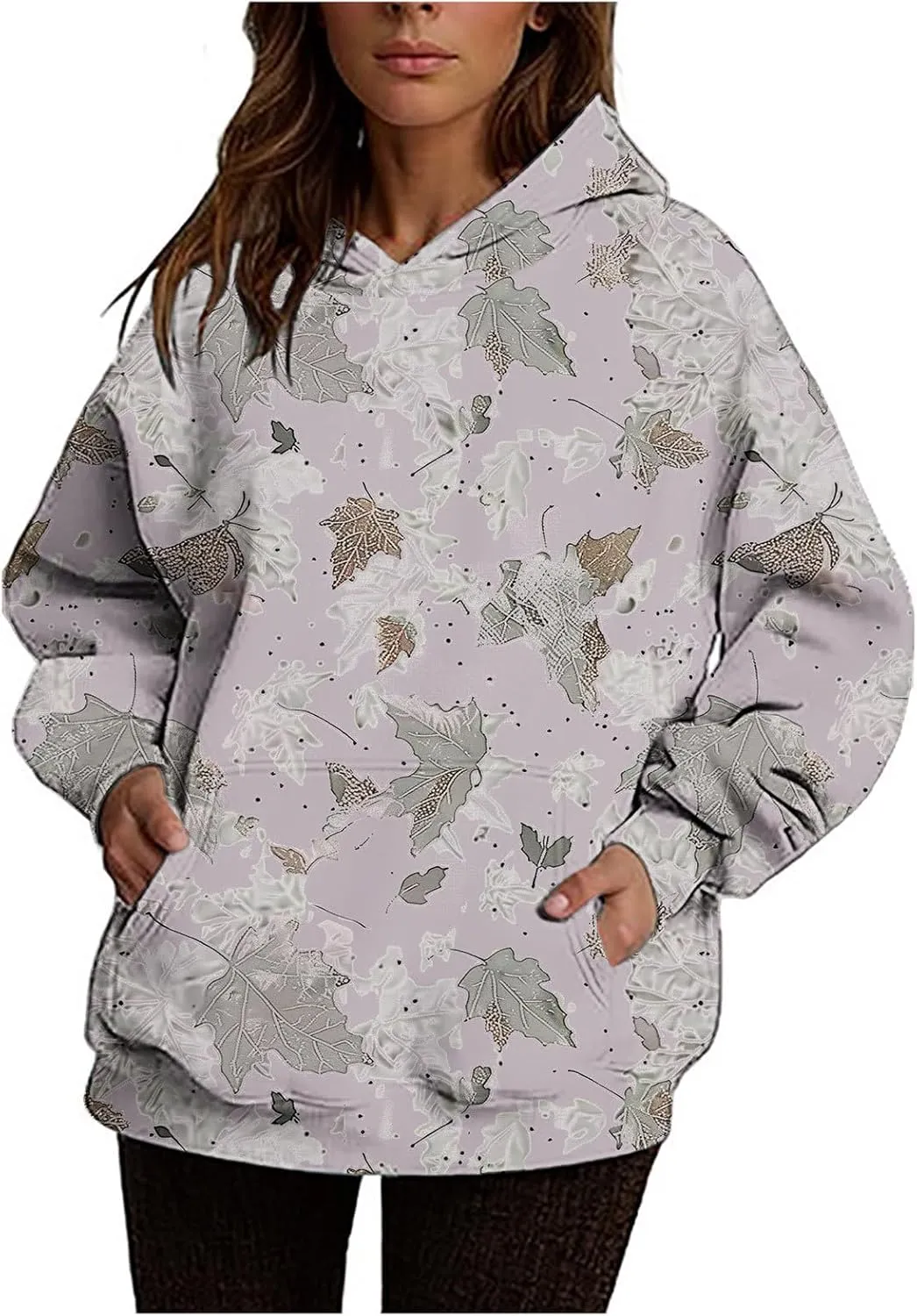 Camo Hoodie for Women Men Long Sleeve Maple Leaf Print Fleece Hoodies Oversized Hooded Sweatshirt Pullover with Pocket